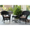 Propation 3 Piece Black Wicker Chair And End Table Set With Brown Cushion PR331880